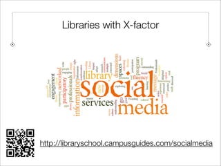 Libraries with X-factor




http://libraryschool.campusguides.com/socialmedia
 