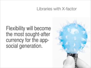 Libraries with X-factor



Flexibility will become
the most sought-after
currency for the app-
social generation.
 