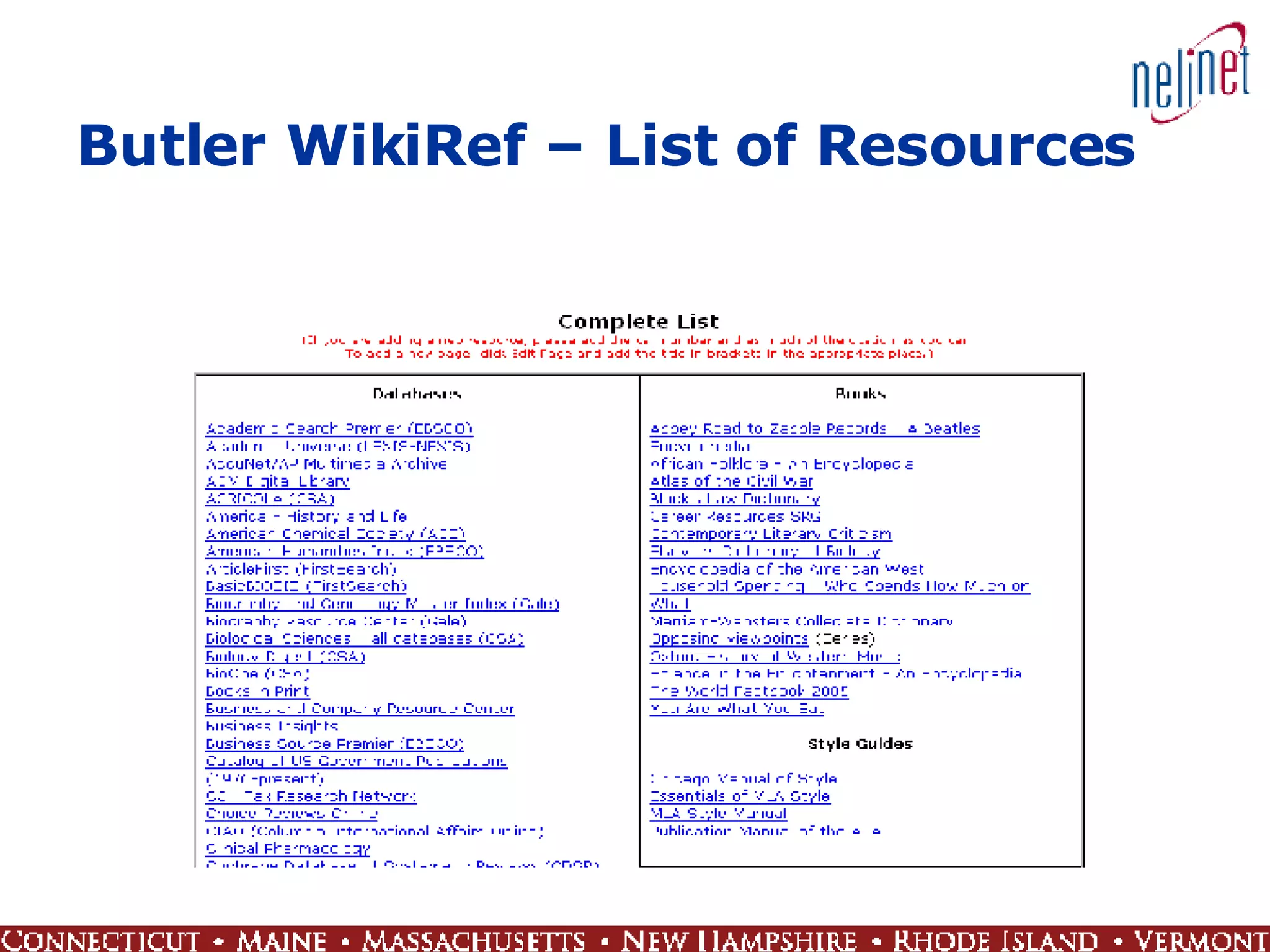 Butler WikiRef – List of Resources 