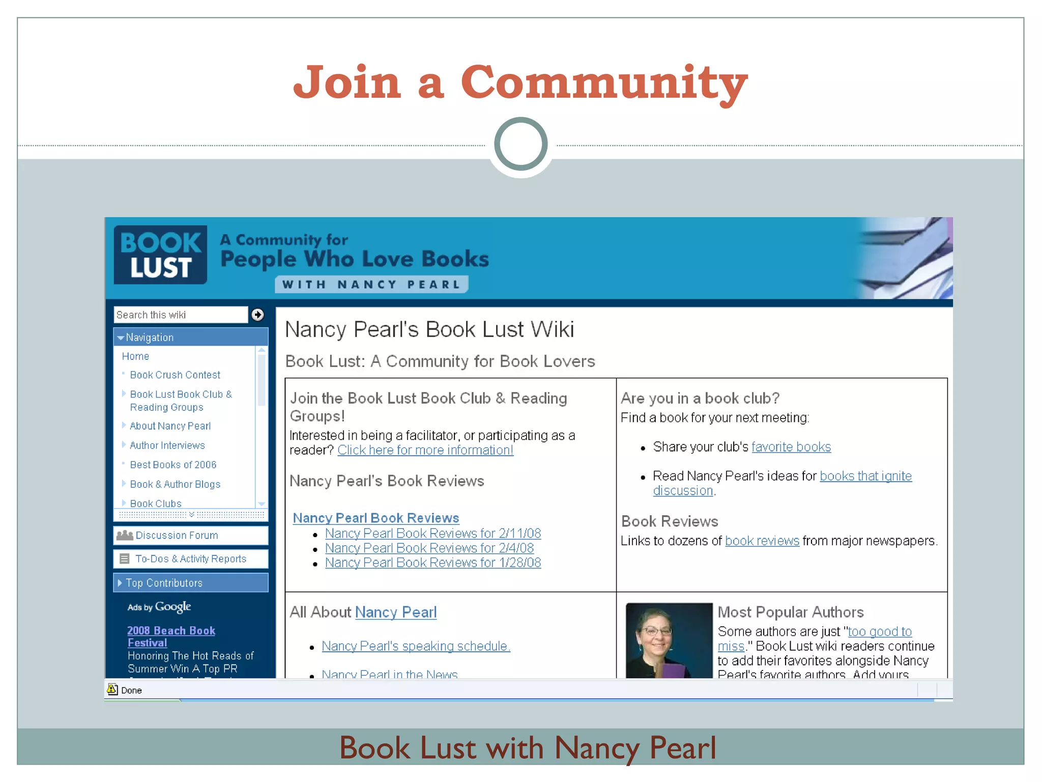 Join a Community Book Lust with Nancy Pearl 