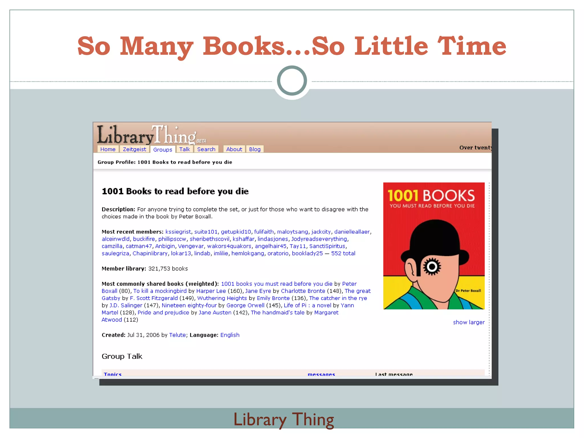 So Many Books…So Little Time Library Thing  