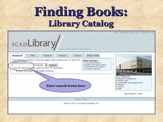 Finding Books: Library Catalog Enter search terms here 