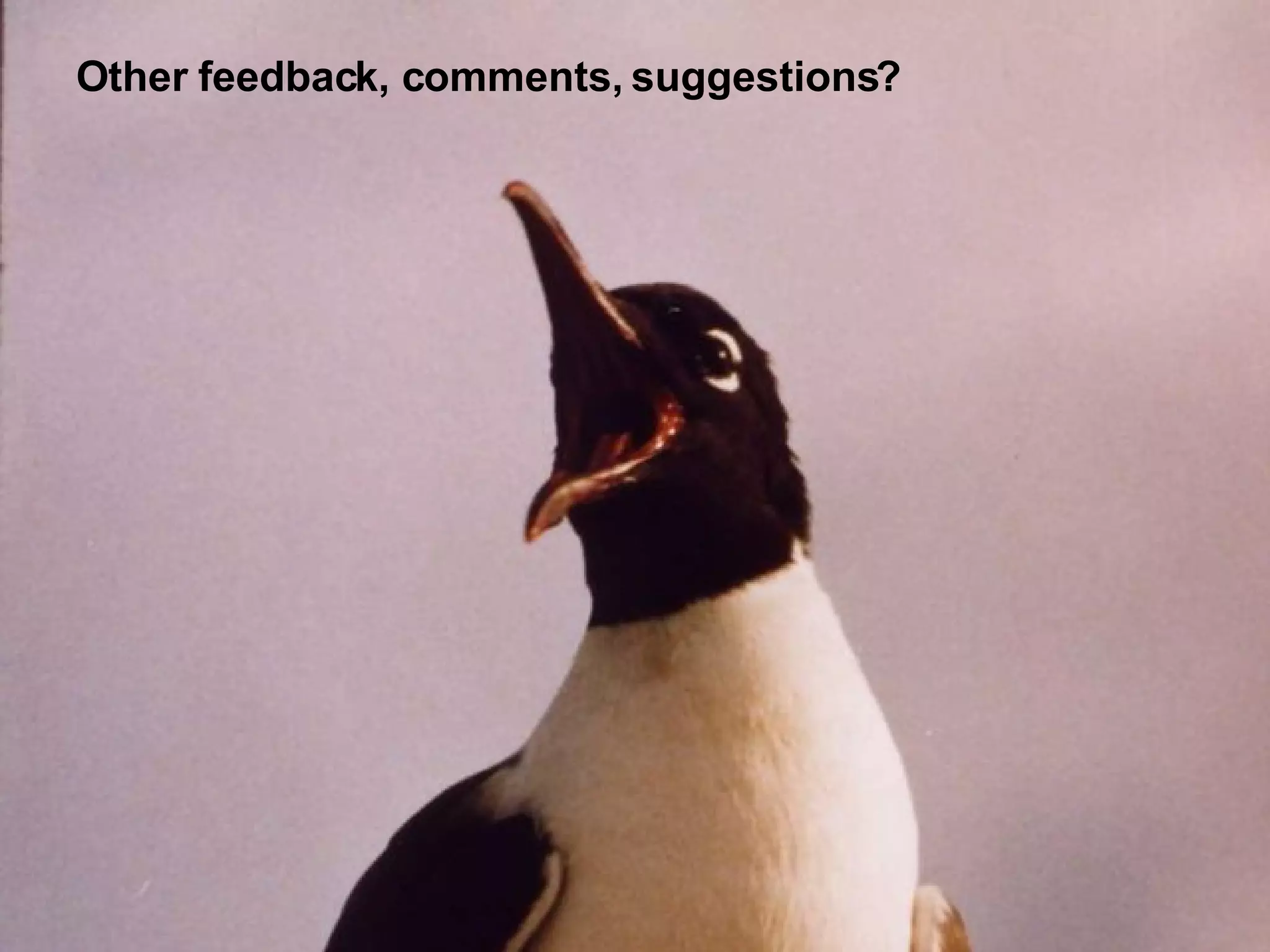 Other feedback, comments, suggestions? 