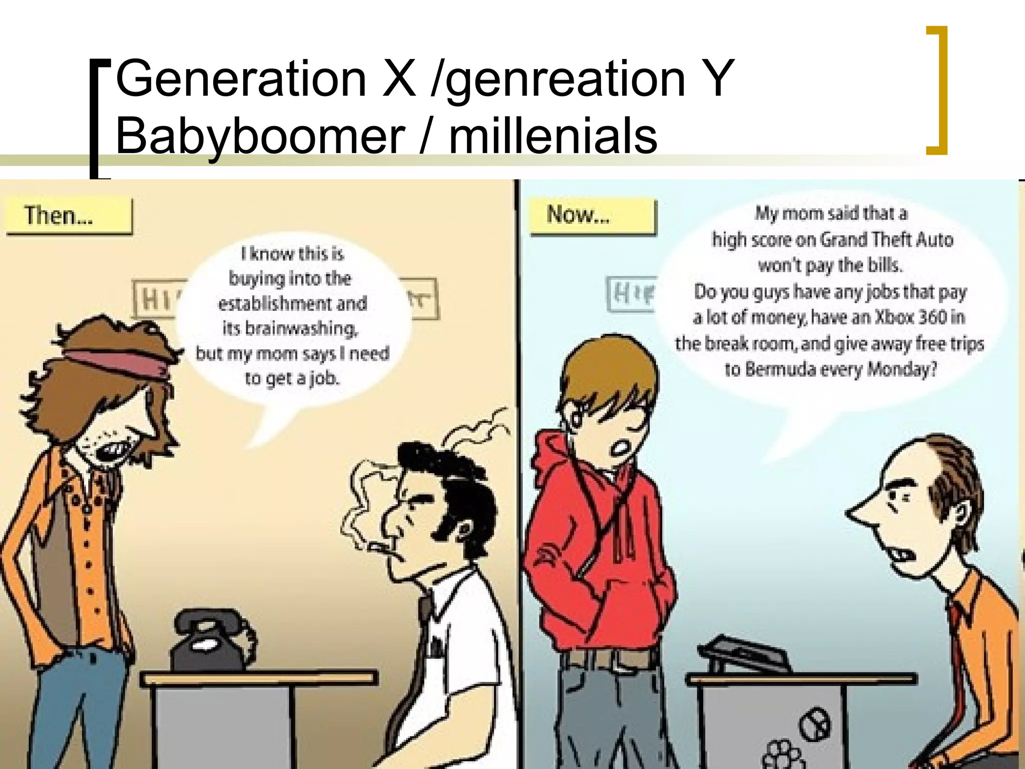 Generation X /genreation Y Babyboomer / millenials 