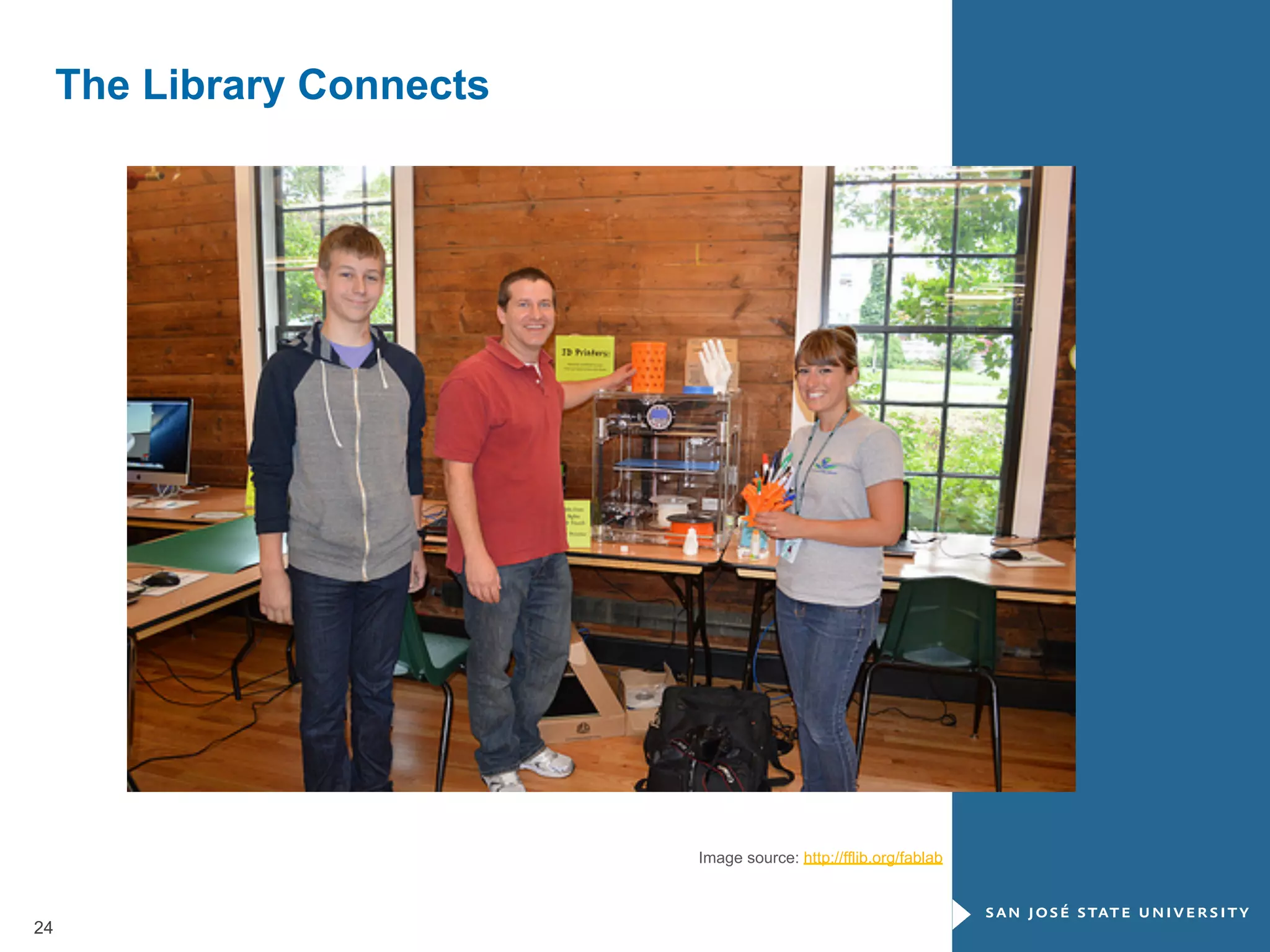 FFL Fab Lab
The Library Connects

Image source: http://fflib.org/fablab

24

 