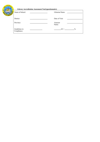 Comprehensive Library Accreditation Assessment Tool for Schools | DOCX