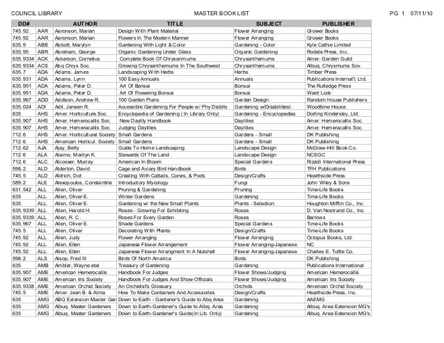 Gardening Master Book List Albuquerque New Mexico