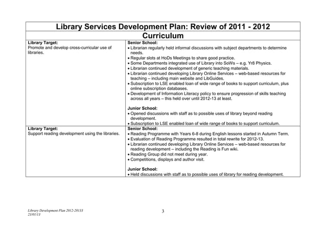 Library Development Plan 2012-2013