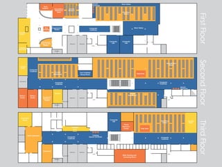 Tech
Support

Work Tables

Course
Reserve

Circulation/
Reference
Desk

First Floor
Stakcs

Organization
Station

First Floor

Way
Finding

Search
Terminals

Work Tables

Computer
Cubilcles

Lounge
Area

Self-Service
Copy & Print
Station
Vending
Machines

Bathroom

Computer
Lab

Bathroom

Computer
Lab

Stairs

Elevators

Second Floor

Second Floor
Stakcs

Lounge
Area

Computer
Cubilcles

Current
Periodicals

Mechanical

Tech Enabled
Group Room

Help Desk

Computer
Cubilcles

Computer
Cubilcles

Search
Terminals
Bound
Periodicals

Lockers
Writer’s
Studio

Writer’s
Studio

Academic
Resource
Center

Bathroom

Bathroom
Stairs

Stairs
Mechanical
Elevators

Computer
Lab
Visual
Resource
Center

Reading
room

Mechanical

Bluth Collection

Catalog
Search Terminals

Computer
Cubilcles

Classroom

Bathroom

Elevators

Help Desk

Computer
Cubilcles

Bathroom
Stairs

Mechanical

Third Floor
Stakcs

Slide Viewing and
Screening Room

Stairs

Lounge
Area

Third Floor

Inspiration
Room

 
