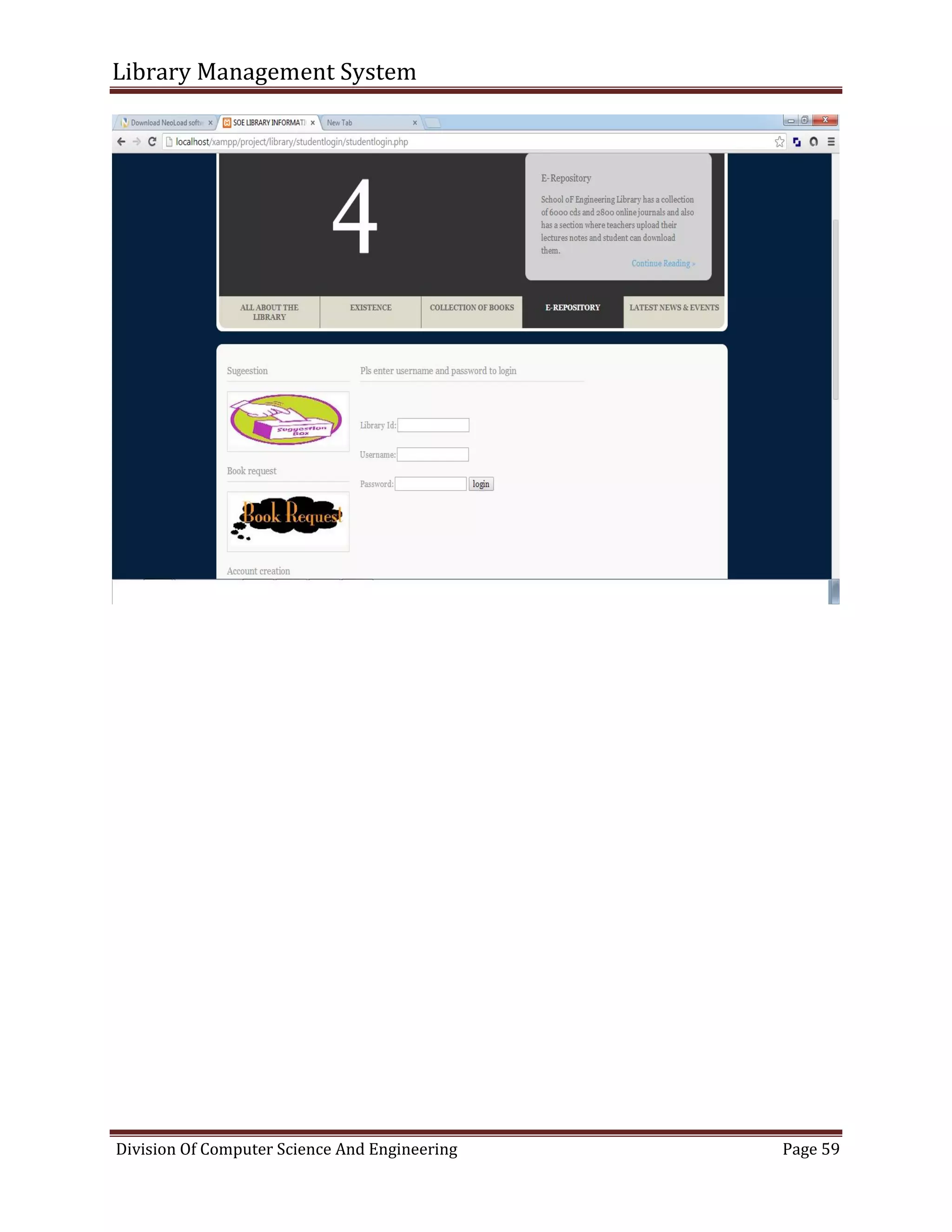 Library Management System
Division Of Computer Science And Engineering Page 59
 