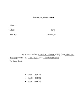 Library Control Format Library management sytem | DOCX
