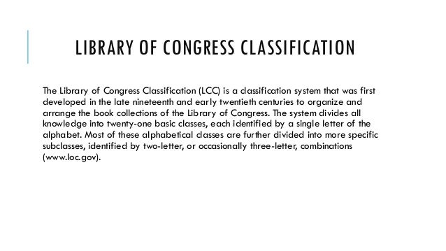 Library Of Congress Classification System Chart
