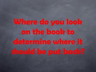 Where do you look
   on the book to
 determine where it
should be put back?
 