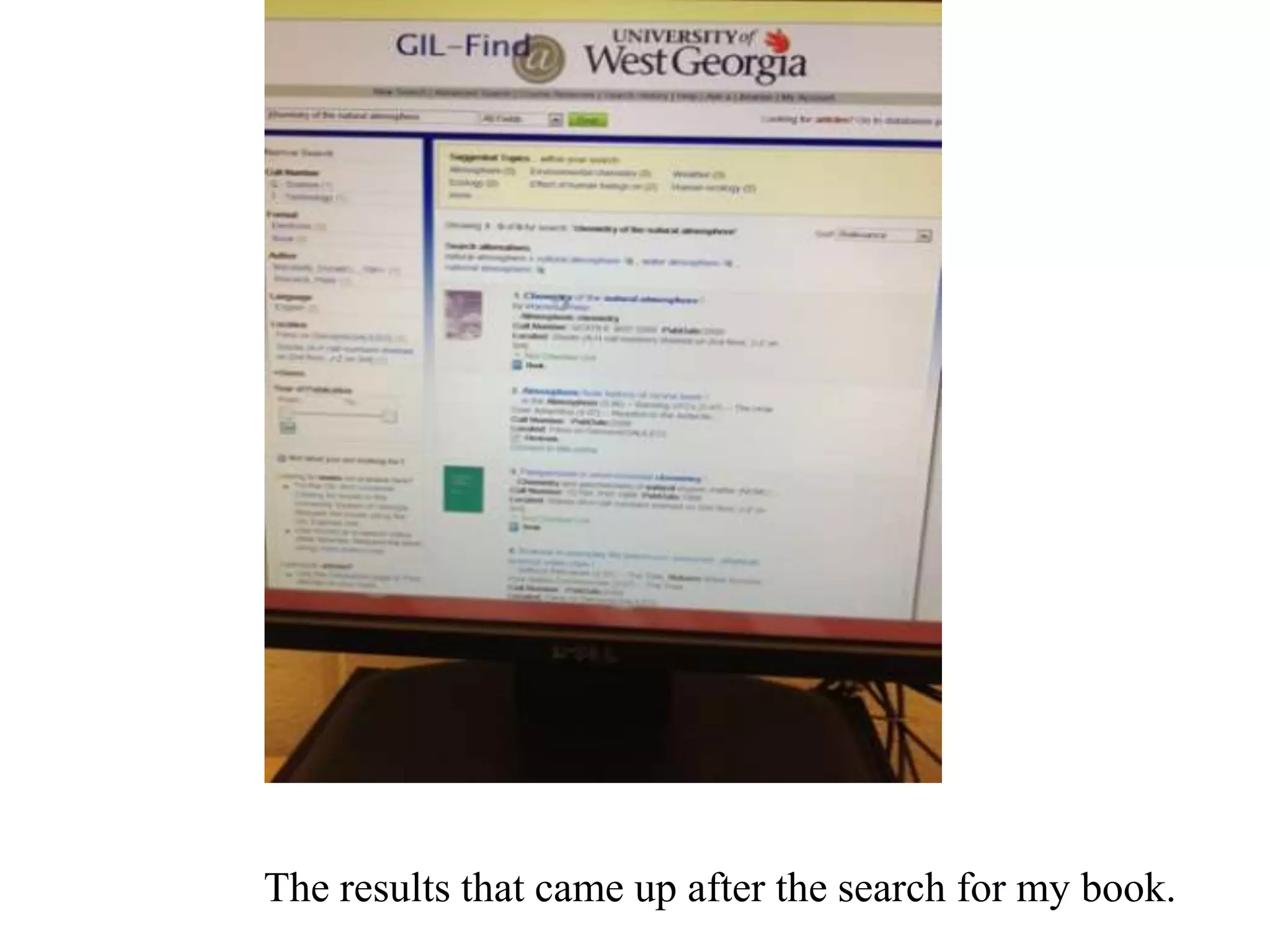 The results that came up after the search for my book.