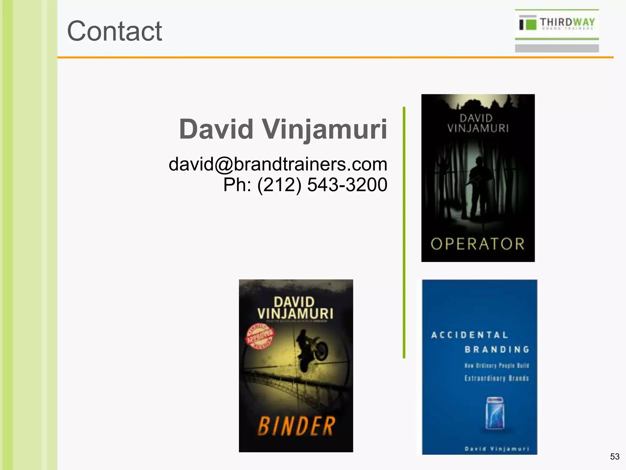 53
Contact
David Vinjamuri
david@brandtrainers.com
Ph: (212) 543-3200
 