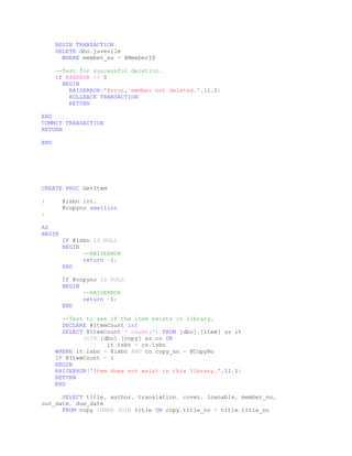Library Project Stored Procs