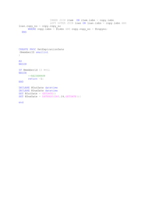 Library Project Stored Procs