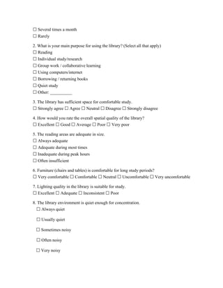 Comprehensive Student Questionnaire for Assessing KIOT Campus Library ...