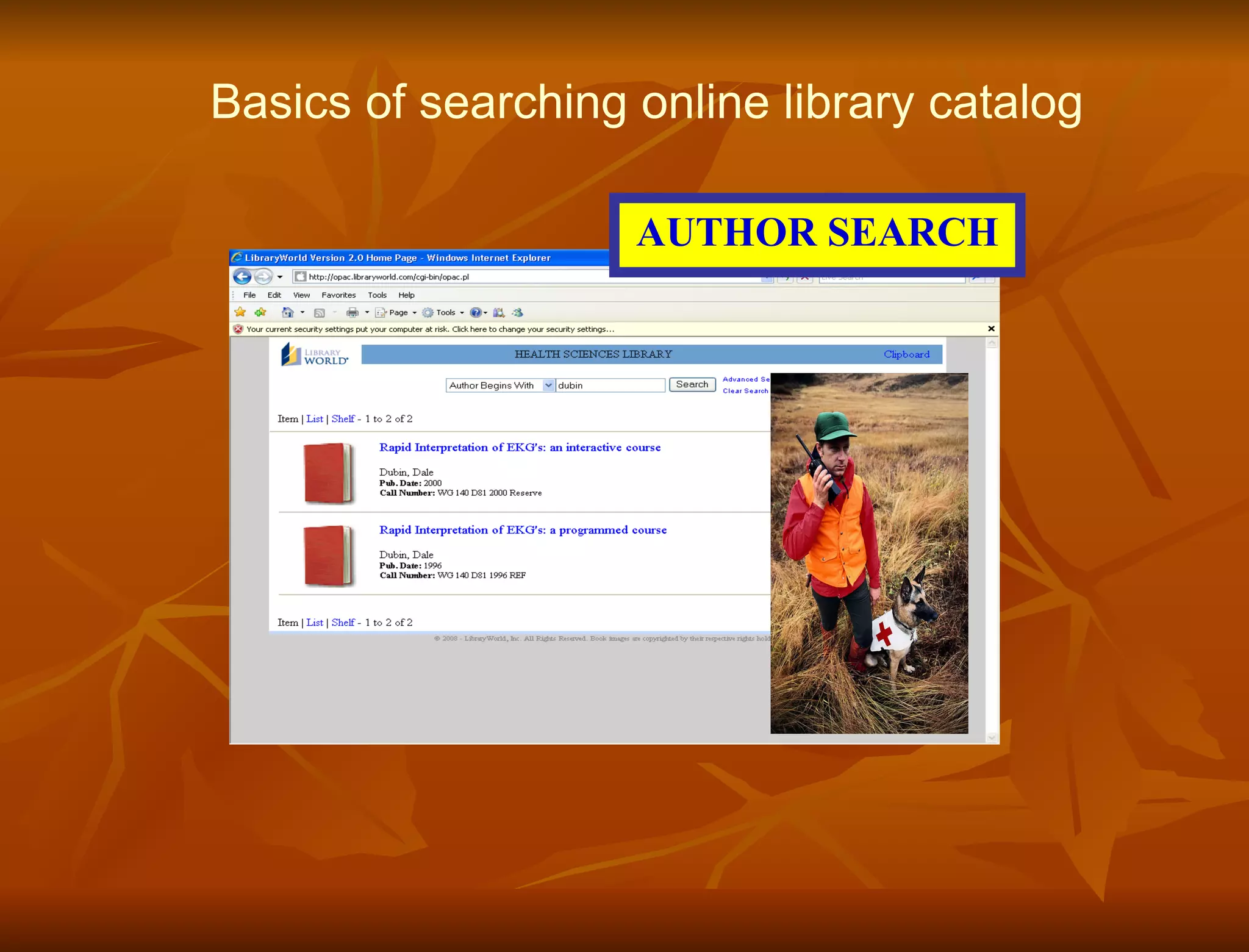 Basics of searching online library catalog AUTHOR SEARCH 