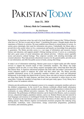 Library Role in Community Building : The role of library | PDF