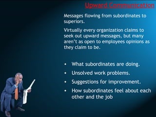 Upward Communication Messages flowing from subordinates to superiors.  Virtually every organization claims to seek out upw...