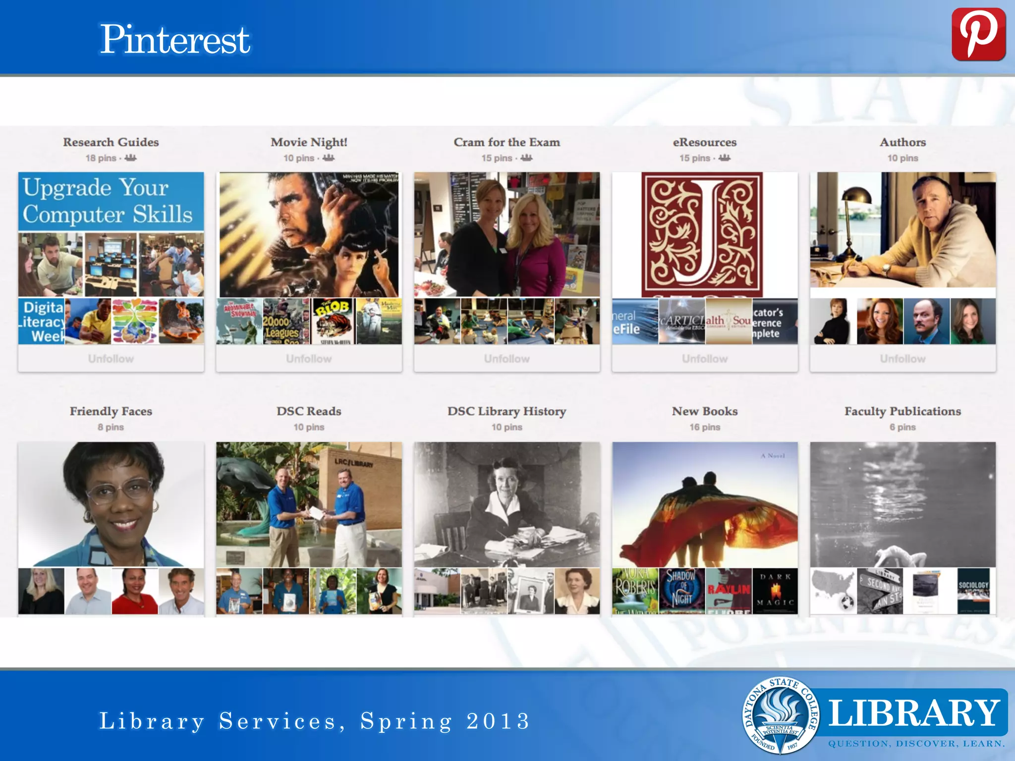 Pinterest




Library Services, Spring 2013
 