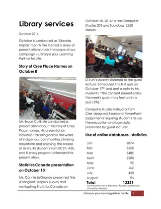 Library services report for october 2014 | PDF