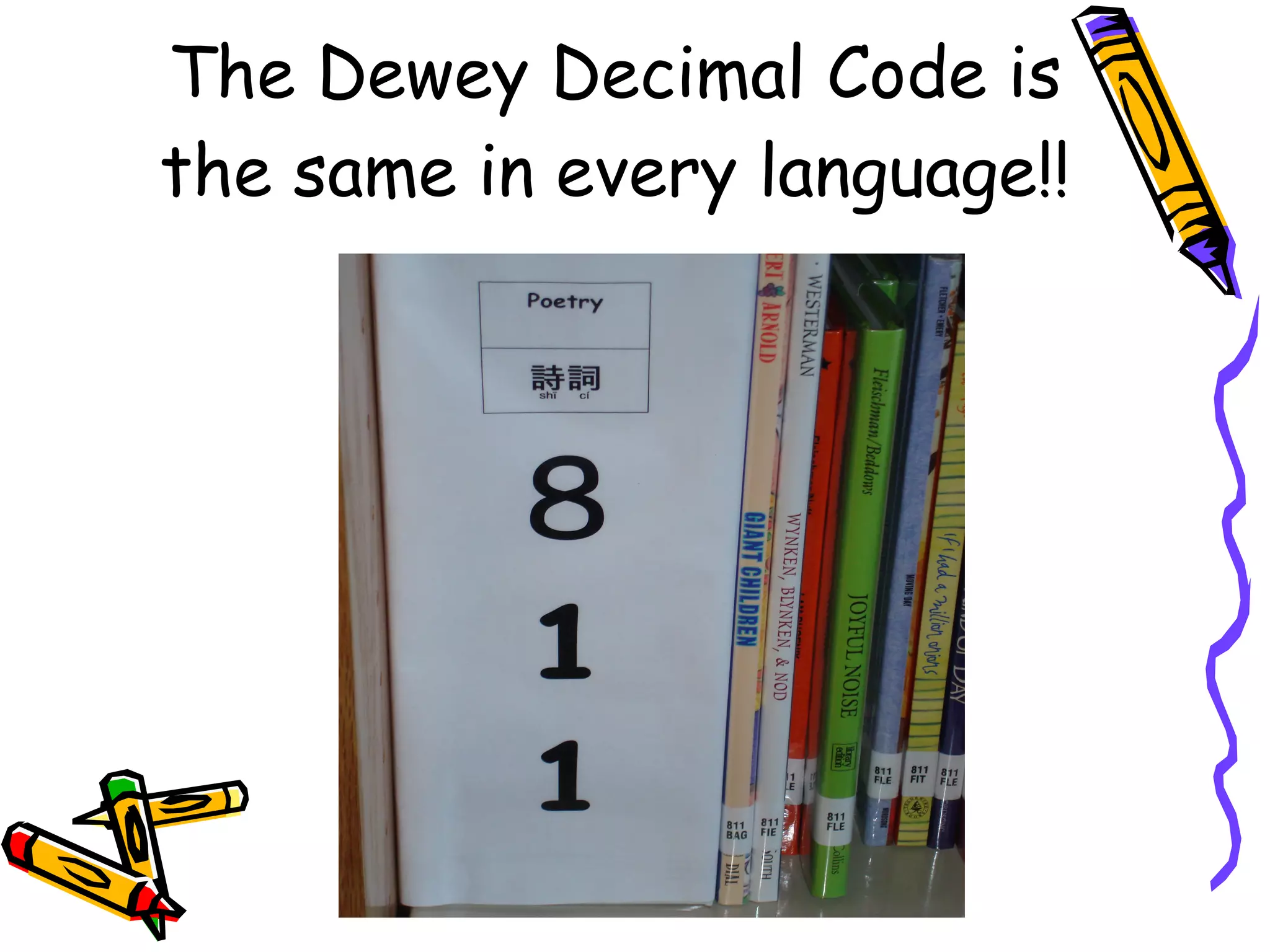 The Dewey Decimal Code is the same in every language!! 