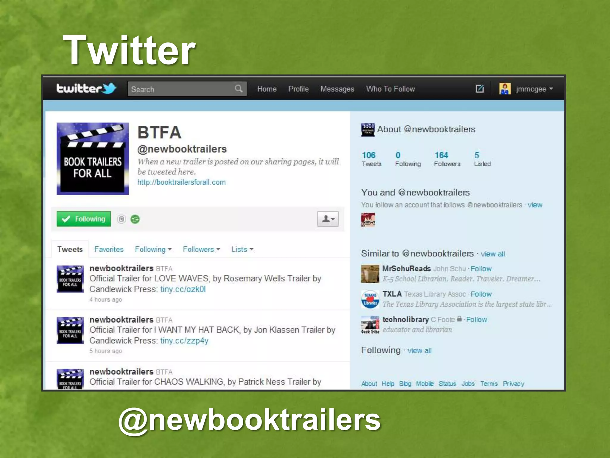 Twitter




  @newbooktrailers
 