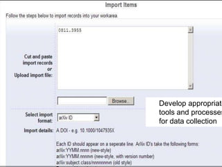 Develop appropriate tools and processes for data collection 