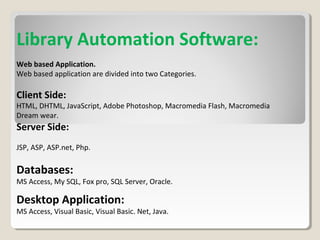 Sample Library Functionality Tool Library tools and technologies | PPT