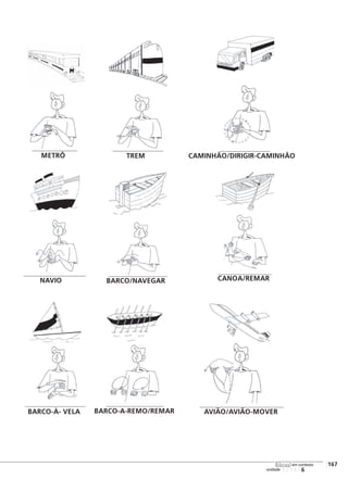 CAMINHÃO/DIRIGIR-CAMINHÃOTREMMETRÔ
NAVIO CANOA/REMARBARCO/NAVEGAR
BARCO-À- VELA BARCO-A-REMO/REMAR
123456
[167
unidade
libras em contexto
AVIÃO/AVIÃO-MOVER
 