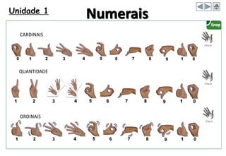 Unidade 1
Numerais
CARDINAIS
QUANTIDADE
ORDINAIS
 