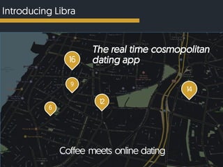 Introducing Libra
Coffee meets online dating
16
9
6
12
14
The real time cosmopolitan
dating app
 