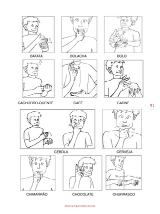 51
Estudo da língua brasileira de sinais
BATATA BOLACHA BOLO
CACHORRO-QUENTE CAFÉ CARNE
CEBOLA CERVEJA
CHIMARRÃO CHOCOLATE CHURRASCO
 