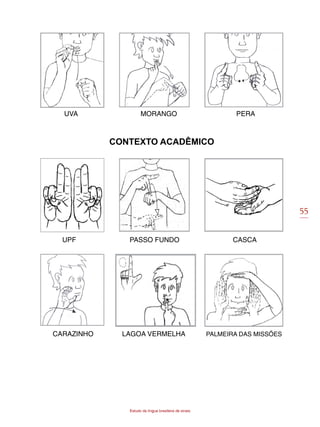 55
Estudo da língua brasileira de sinais
UVA MORANGO PERA
Contexto acadêmico
UPF PASSO FUNDO CASCA
CARAZINHO LAGOA VERMELHA PALMEIRA DAS MISSÕES
 