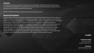 License
This slide deck is licensed under the Creative Commons Attribution-ShareAlike 4.0 International license.
It can be shared and adapted for any purpose (even commercially) as long as Attribution is given and any
derivative work is distributed under the same license.
Details can be found at https://creativecommons.org/licenses/by-sa/4.0/
General Disclaimer
This document is not to be construed as a promise by any participating organisation to develop, deliver, or
market a product. It is not a commitment to deliver any material, code, or functionality, and should not be
relied upon in making purchasing decisions. openSUSE makes no representations or warranties with respect
to the contents of this document, and specifically disclaims any express or implied warranties of
merchantability or fitness for any particular purpose. The development, release, and timing of features or
functionality described for openSUSE products remains at the sole discretion of openSUSE. Further,
openSUSE reserves the right to revise this document and to make changes to its content, at any time,
without obligation to notify any person or entity of such revisions or changes. All openSUSE marks
referenced in this presentation are trademarks or registered trademarks of SUSE LLC, in the United States
and other countries. All third-party trademarks are the property of their respective owners.
Credits
Template & Design
Pau Garcia Quiles
pau.garcia@suse.com
Inspiration
openSUSE Design Team
http://opensuse.github.io/branding-guidelines/
 