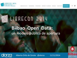 Bilbao 
Open 
Data: 
un 
modelo 
público 
de 
apertura 
Alberto 
Or3z 
de 
Zarate 
@alorza 
11/11/2014 
 