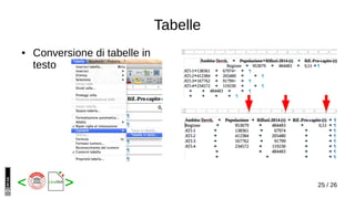 25 / 26< >
Tabelle
● Conversione di tabelle in
testo
 