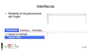 6 / 26< >
Interfaccia
● Modalità di Visualizzazione
del Foglio
 