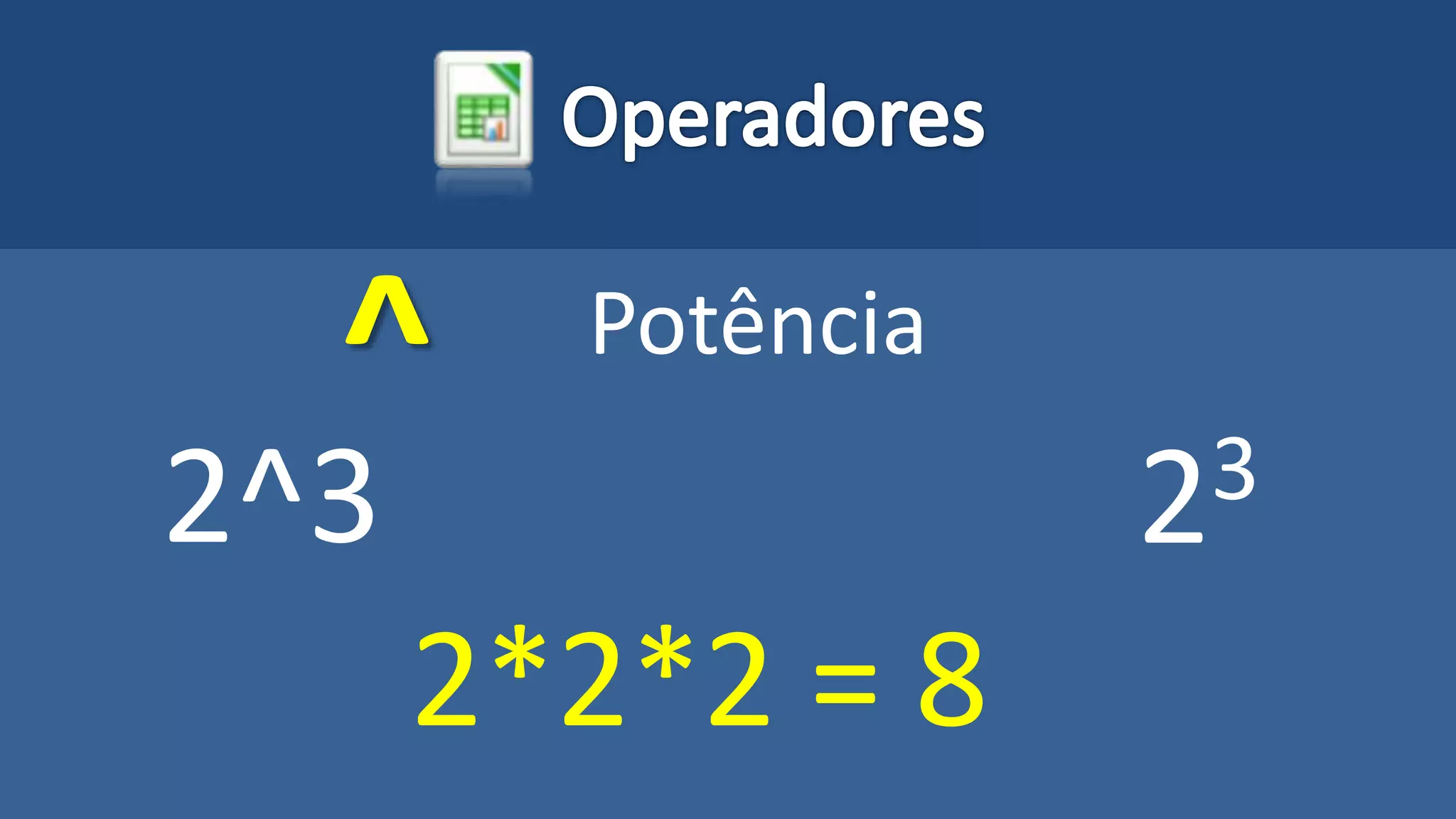 ^ Potência
2^3 23
2*2*2 = 8
 
