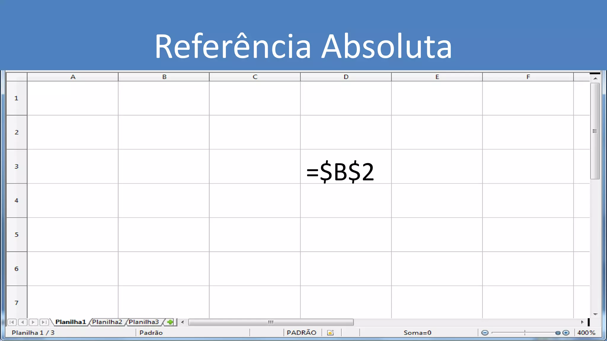 =$B$2
Referência Absoluta
 