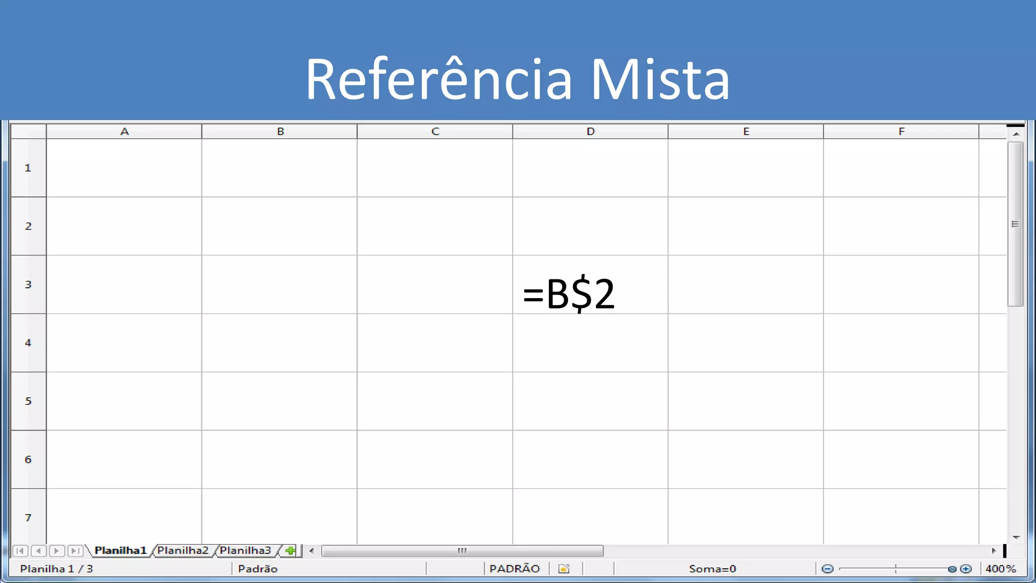 =B$2
Referência Mista
 