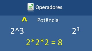 ^ Potência
2^3 23
2*2*2 = 8
 