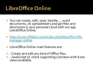 Libreoffice online with file manager to create word, xls and ppt files