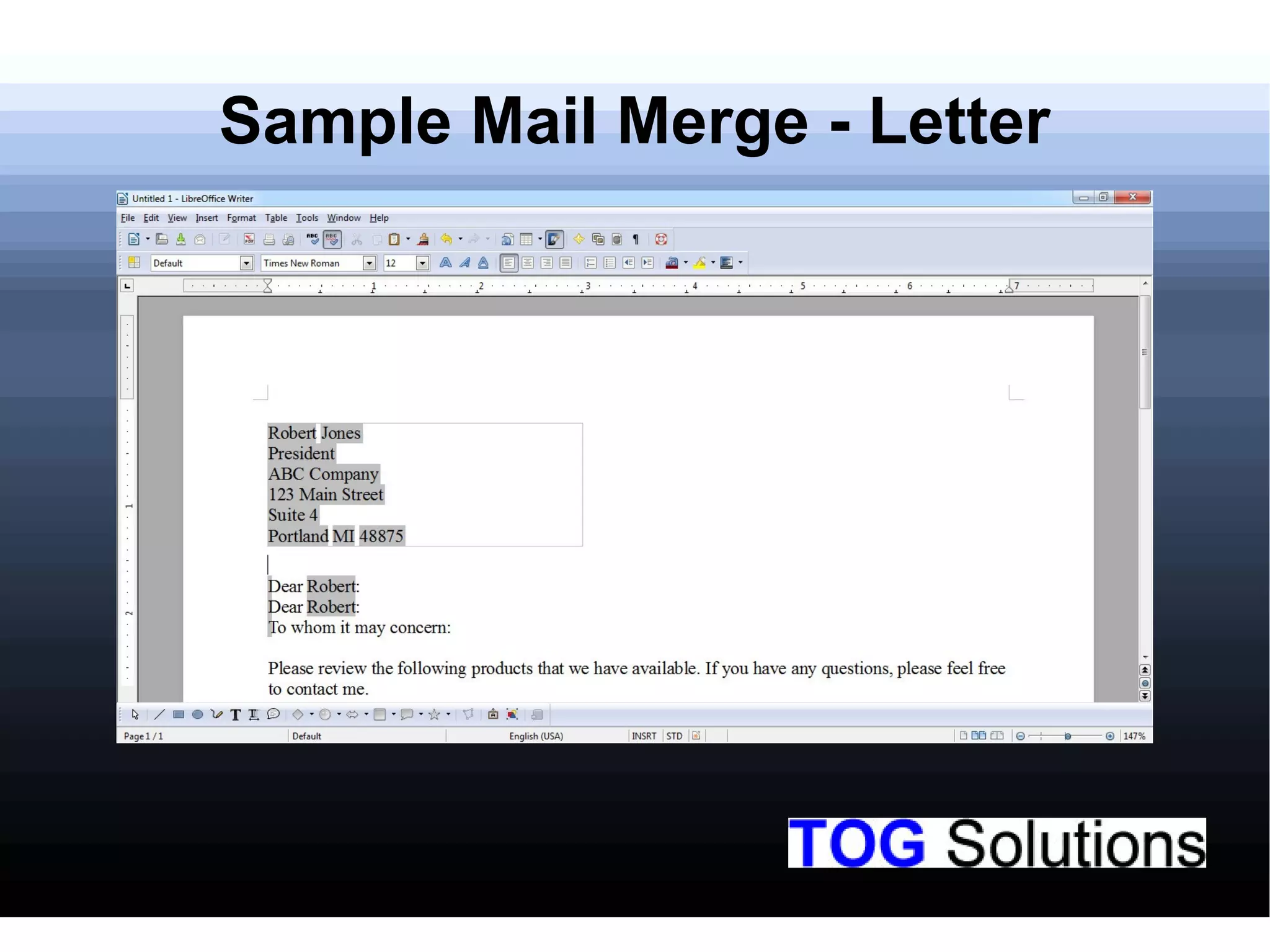 Sample Mail Merge - Letter