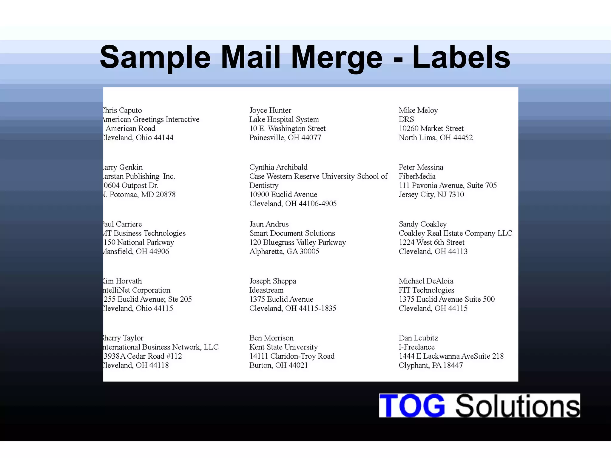 Sample Mail Merge - Labels