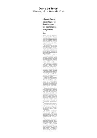 Diario de Teruel
Dimarts, 25 de febrer de 2014

 