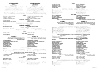 SCENA SECONDA                                                        CUADRO SEGUNDO                                                                                         FLORA
                             SCENA 9                                                              ESCENA 9                                  La volpe lascia il pelo,                                              El zorro pierde el pelo
                              FINALE    SECONDO                                                       SEGUNDO     FINAL                     Non abandona il vizio...                                              pero nunca el vicio...
            Galleria nel palazzo di Flora. Riccamente addobbata                  Galería en el palacio de Flora, ricamente engalanada e     Marchese mio, guidizio...                                             Marqués mío, tened juicio...
             ed illuminata. Una porta nel fondo e due laterali. A                  iluminada. Una puerta al fondo y dos laterales. A la     O vi farò pentir.                                                     o haré que os arrepintáis.
              destra, più avanti, un tavoliere con quanto occorre                   derecha, un poco adelantado, un tablero de juegos                                                                  - EL MÉDICO Y LAS GITANILLAS
                                                                                                                                                                               IL DOTTORE E LE ZINGARELLE
           pel giuoco; a sinistra, ricco tavolino con fiori e rinfreschi,          dispuesto con todo lo necesario; a la izquierda, una     Su via, si stenda un velo                                          Vamos, vamos, una cortina de humo
                            varie sedie e un divano.                              estupenda mesita con flores y refrescos, varias sillas    Sui fatti del passato;                                             sobre el pasado;
                                                                                                       y un diván.                          Già quel ch’è stato è stato,                                       ya, lo pasado, pasado está;
        (FLORA, IL MARCHESE, IL DOTTORE ED ALTRI INVITATI ENTRANO               (FLORA, EL MARQUÉS, EL MÉDICO Y OTROS INVITADOS ENTRAN      Badate all’avvenir.                                                Pensemos en lo porvenir.
                          DALLA SINISTRA DISCORRENDO FRA LORO.)                           DESDE LA IZQUIERDA, CONVERSANDO ENTRE ELLOS)
                                                                                                                                                                                                TUTTI - TODOS
                                                                            FLORA                                                           Su via, si stenda un velo                                          Vamos, vamos, una cortina de humo
      Avrem lieta di maschere la notte:                                                Tendremos fiesta de máscaras por la noche:           Sui fatti del passato;                                             sobre el pasado;
      N’è duce il viscontino...                                                        la dirige el vizcondito...                           Già quel ch’è stato è stato,                                       ya, lo pasado, pasado está;
      Violetta ed Alfredo anco invitai.                                                Invité también a Violetta y a Alfredo.               Badate all’avvenir.                                                pensemos en lo porvenir.
                                                            IL MARCHESE- EL MARQUÉS                                                                        (FLORA ED IL MARCHESE SI STRINGONO LA MANO)                 (FLORA Y EL MARQUÉS SE ESTRECHAN LA MANO)
      La novità ignorate?                                                     ¿Ignoráis la noticia?
      Violetta e Germont sono disgiunti.                                      Violeta y Germont se han separado.                                                   SCENA 11                                                    ESCENA 11
                                                  FLORA ED IL DOTTORE - FLORA Y EL MÉDICO
                                                                                                                                                           (GASTONE ED ALTRI MASCHERATI DA MATTADORI E             (GASTONE Y OTROS, DISFRAZADOS DE MATADORES Y DE
                                                                                                                                                             PICCADORI SPAGNUOLI, ENTRANO VIVACEMENTE            PICADORES ESPAÑOLES, ENTRAN, BULLICIOSAMENTE, DESDE
      Fia vero...?                                                            ¿De verdad...?                                                                                              DALLA DESTRA)                                                 LA DERECHA)
                                                          IL MARCHESE - EL MARQUÉS
      Ella verrà qui col barone.                                              Ella vendrá aquí con el barón.
                                                                                                                                                                 GASTONE ED IL CORO DEI MATTADORI - GASTONE Y EL CORO DE MATADORES
                                                            IL DOTTORE - EL MÉDICO                                                          Di Madrid noi siam mattadori,                                De Madrid somos nosotros, matadores,
      Li vidi ieri ancor... Parean felici.                                    Yo los vi ayer mismo... y parecían felices.                   Siamo i prodi del circo dei tori,                            somos los héroes de las plazas de toros,
                                                (S’ODE RUMORE A DESTRA)                             (SE OYE RUIDO POR LA DERECHA)           Testè giunti a godere del chiasso                            recién llegados, para gozar de la fiesta
                                                                            FLORA
                                                                                                                                            Che a Parigi si fa pel Bue grasso;                           que celebra París por el Buey Cebón.
      Silenzio... Udite...?                                                            Silencio... ¿Oís eso...?                             E una storia, se udire vorrete,                              Y, si una historia quisiérais oir,
                                                                                                                                            Quali amanti noi siamo saprete.                              el tipo de amantes que somos sabréis.
                                                                    TUTTI    - TODOS
      Giungono gli amici.                                                              ¡Llegan los amigos!                                               FLORA, IL DOTTORE, IL MARCHESE ED IL CORO - FLORA, EL MÉDICO, EL MARQUÉS Y EL CORO
                                                                                                                                                                      DELLE DONNE                                               DE LAS DAMAS
                                                                                                                                            Sì, sì, bravi; narrate, narrate:                                      Sí, sí. Contad, contad...
                              SCENA 10                                                              ESCENA 10                               Con piacere l’udremo...                                               Os oiremos con mucho gusto.
                     ZINGARELLE (UNA PARTE DI QESTE TERRÀ IN MANO                      GITANILLAS (ALGUNAS, EN LAS MANOS LLEVAN PALILLOS;
                    UNA BACCHETTA, L’ALTRA PARTE UN TAMBURELLO DA                                OTRAS, TAMBORILES PARA MARCAR EL RITMO)                           GASTONE ED IL CORO DEI MATTADORI         - GASTONE Y EL CORO DE MATADORES
                                              PERCUOTERE A TEMPO)                                                                           Ascoltate.                                                             Escuchad, pues.
      Noi siamo zingarelle                                                             Nosotras somos las gitanillas,
      Venute da lontano; d’ognuno sulla mano                                           venidas de muy lejos. A a cada uno en su mano        È Piquillo un bel gagliardo                                    Es Piquillo un gallardo y apuesto
      Leggiamo l’avvenir.                                                              le leemos el provenir.                               Biscaglino mattador;                                           matador vizcaíno;
      Se consultiam le stelle                                                          Si consultamos a las estrellas                       Forte il bracio, fiero il guardo,                              fuertes brazos, fiera mirada,
      Null’avvi a noi d’oscuro,                                                        nada se nos oculta,                                  Delle giostre egli è signor.                                   de los torneos, señor.
      E i casi del futuro                                                              y los casos del futuro                               D’andalus giovinetta                                           De una jovencita andaluza
      Possiamo altrui predir.                                                          podemos, también, predecir.                          Follemente innamorò;                                           perdidamente se enamoró,
                                                                UNA PARTE DEL CORO                                                          Ma la bella ritrosetta                                         pero la bella, esquiva, orgullosa,
      Vediamo!                                                       ¡Veámoslo!                                                             Così al giovane parlò:                                         así al joven le habló:
                                    (OSSERVANDO LA MANO DI FLORA)                      (OBSERVANDO LA MANO DE FLORA)                        cinque tori in un sol giorno                                   «Cinco toros en un sólo día
      Voi, signora, rivali alquante avete.                           Vos, señora, muchas rivales tenéis.                                    Vo’ vederti ad atterrar;                                       quiero verte rematar.
                                                                                                                                            E, se vinci al tuo ritorno                                     Y, si vences, a tu vuelta
                                       SECONDA PARTE DEL CORO - SEGUNDA PARTE DEL CORO                                                      Mano e cor ti vo donar.                                        mi mano y mi corazón te voy a dar».
                               (OSSERVANDO LA MANO DEL MARCHESE)                    (OBSERVANDO LA MANO DEL MARQUÉS)                        Sì, le disse, e il mattadore,                                  «Sí», le dijo, y el matador
      Marchese, voi non siete                                        Marqués, vos no sóis
                                                                                                                                                                   (I PICCADORI BATTERANNO CONTRO TERRA                (LOS PICADORES BATIRÁN CONTRA EL SUELO
      Model di fedeltà.                                              un modelo de fidelidad.                                                                                       LE LORO PICCHE A TEMPO)                                 SUS PICAS A UN TIEMPO)
                                                                            FLORA                                                           Alle giostre mosse il pie’;                                    sobre la plaza se plantó.
                                                          (AD IL MARCHESE)                                                   (AL MARQUÉS)   Cinque tori, vincitore,                                        Cinco toros, vencedor,
      Fate il galante ancora?                                                          ¿Jugáis, todavía, a la seducción?                    Sull’arena egli stendè.                                        sobre la arena extendió.
      Ben, vo’ me la paghiate...                                                       Bien, me las váis a pagar...
                                                                                                                                                           FLORA, IL DOTTORE, IL MARCHESE ED IL CORO - FLORA, EL MÉDICO, EL MARQUÉS Y EL CORO
                                                            IL MARCHESE - EL MARQUÉS                                                                                  DELLE DONNE                                               DE LAS DAMAS
                                                                (A FLORA)                                                       (A FLORA)   Bravo, bravo, il mattadore,                                           ¡Bravo! ¡Bravo por el matador!
      Che diamin vi pensate...?                                                        ¿En qué diablos estáis pensando...?                  Ben glagliardo si mostrò,                                             Bien gallardo se mostró,
      L’accusa è falsità.                                                              Esa acusación es pura falsedad.                      Se alla giovane l’amore                                               Si a la joven su amor
                                                                                                                                            In tal guisa egli provò.                                              de tal manera demostró.

22 / La Traviata                                                                                                                                                                                                                                             La Traviata / 23
 