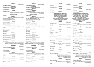 MARCELLO                                                  MARCELLO                                                            COLLINE                                                        COLLINE
                                                  (CHIUDE L’USCIO)                                           (CIERRA LA PUERTA)                                                        (GRIDANDO)                                                       (GRITANDO)
     Ho pagato il trimestre.                                             Ya he pagado el trimestre.                               Accidenti!                                                             ¡Maldita sea!
                               SCHAUNARD                                                 SCHAUNARD                                                            RODOLFO                                                        RODOLFO
     Al Quartiere Latin ci attende Momus.                                En el Barrio Latino nos espera Momus.                    Colline, sei morto?                                                    Colline, ¿estás muerto?
                                MARCELLO                                                  MARCELLO                                                            COLLINE                                                        COLLINE
     Viva chi spende!                                                    ¡Viva el que gasta!                                                                                           (DAL BASSO)                                                    (DESDE ABAJO)
                                GLI ALTRI                                                 LOS DEMÁS
                                                                                                                                  Non ancor.                                                             Todavía no.
     Dividiamo il botin!                                                 ¡Compartamos el botín!                                                               MARCELLO                                                      MARCELLO
                           (DIVIDONO GLI SCUDI RIMASTI SUL TAVOLO)            (SE REPARTEN LOS ESCUDOS, QUE HAN QUEDADO           Vien presto.                                                            Vente enseguida.
                                                                                                           SOBRE LA MESA)                     (Rodolfo chiude l’uscio, depone il lume,                     (Rodolfo cierra la puerta, pone la luz sobre la
                           RODOLFO E COLLINE                                        RODOLFO Y COLLINE                                        sgombra un angolo del tavolo, vi colloca                   mesa, ilumina una parte de la mesa, donde coloca
     Dividiam!                                                           ¡Repartamos!                                                        calamaio e carta, poi siede e si mette a                       tintero y papel. Luego se sienta y se pone a
                                MARCELLO                                                  MARCELLO                                            scrivere dopo avere spento l’altro lume                     escribir, después de haber apagado la otra luz,
                   (PRESENTANDO UNO SPECCHIO ROTTO A COLLINE)                       (PONE, FRENTE A COLLINE, UN ESPEJO ROTO)                                rimasto acceso)                                      que se había quedado encendida)
     Là ci son beltà scese dal cielo.                                    Ahí fuera hay bellezas caídas del cielo.                         (Scrive, s’interrompe, pensa, ritorna a scrivere)           (Escribe, deja de escribir, piensa, vuelve a la escritura)
     Or che sei ricco, bada alla decenza.                                Ahora que eres rico, adecenta tu imagen.                           (S’inquieta, distrugge lo scritto e getta via                (Se pone nervioso, destruye lo que había escrito
     Orso, ravviati il pelo.                                             Oso: córtate el pelo.                                                                 la penna)                                              y tira la pluma, con genio)
                                COLLINE                                                    COLLINE                                                            RODOLFO                                                        RODOLFO
     Farò la conoscenza                                                  Conoceré                                                                                                     (SFIDUCIATO)                                         (DESALENTADO)
     la prima volta d’un barbitonsore.                                   por primera vez, a un barbero.                           Non sono in vena.                                                      No estoy en vena.
     Guidatemi ai ridicolo                                               Guiadme, pues, al ridículo                                                            (SI BUSSA TIMIDAMENTE ALLA PORTA)                  (ALGUIEN LLAMA, TÍMIDAMENTE, A LA PUERTA)
     oltraggio d’un rasoio.                                              ultraje de una navaja de afeitar.                        Chi è là?                                                              ¿Quién es?
                 MARCELLO, SCHAUNARD E COLLINE                               MARCELLO, SCHAUNARD Y COLLINE                                                      MIMÌ                                                            MIMÍ
                                           (COMICAMENTE)                                                   (CÓMICAMENTE)                                                                (DA FUORI)                                                    (DESDE FUERA)
     Andiam.                                                             ¡Andando!                                                Scusi.                                                                 Disculpe.
                                RODOLFO                                                   RODOLFO                                                             RODOLFO                                                        RODOLFO
     Io resto per terminar                                               Yo me quedo, para terminar                               Una donna!                                                             ¡Una mujer!
     l’articolo di fondo                                                 el editorial
                                                                                                                                                                MIMÌ                                                            MIMÍ
     del Castoro.                                                        del Castor.
                                                                                                                                  Di grazia, mi si è spento                                              Por favor, se me ha apagado
                                MARCELLO                                                  MARCELLO                                il lume.                                                               la vela.
     Fa presto.                                                          Apresúrate.                                              Vorrebbe...?                                                           ¿Le importaría...?
                                RODOLFO                                                   RODOLFO                                                             RODOLFO                                                        RODOLFO
     Cinque minuti. Conosco il mestier.                                  Cinco minutos; conozco el trabajo.                                                                             (APRENDO)                                            (ABRIENDO LA PUERTA)
                                COLLINE                                                    COLLINE                                S’accomodi un momento.                                                 Pase; siéntese un momento.
     Ti aspetterem dabbasso dal portier.                                 Te esperamos abajo, donde el portero.                                                  MIMÌ                                                            MIMÍ
                                MARCELLO                                                  MARCELLO                                                    (SULL’USCIO, CON UN LUME SPENTO IN MANO             (EN LA PUERTA, CON UNA VELA APAGADA EN LA MANO
     Se tardi udrai che coro.                                            Si tardas, vas a oir qué coro...                                                                       ED UNA CHIAVE)                                               Y UNA LLAVE)
                                RODOLFO                                                   RODOLFO                                 Non occorre.                                                           No se moleste.
     Cinque minuti.                                                     Cinco minutos.                                                                        RODOLFO                                                        RODOLFO
            (PRENDE DAL TAVOLO UN LUME E VA AD ARPIRE L’USCIO)          (COGE DE LA MESA UNA LUZ Y VA A ABRIRLES LA PUERTA)       La prego. Entri.                                                       Se lo ruego; entre.
         (MARCELLO, SCHAUNARD E COLLINE ESCONO E SCENDONO             (MARCELLO, SCHAUNARD Y COLLINE SALEN Y VAN BAJANDO                    (MIMÌ ENTRA, MA SUBITO     È PRESA DA SOFFOCAZIONE)                (ENTRA MIMÍ Y, DE REPENTE, SE SIENTE SOFOCADA)
                                                    LA SCALA)                                             POR LA ESCALERA)
                                                                                                                                                              RODOLFO                                                        RODOLFO
                               SCHAUNARD                                                 SCHAUNARD                                                                                    (PREMUROSO)                                                         (SOLÍCITO)
                                                      (NELL’USCIRE)                                                  (AL SALIR)   Si sente male?                                                         ¿Se encuentra mal?
     Taglia corta la coda al tuo Castoro.                                Córtale rala la cola a tu Castor.                                                      MIMÌ                                                            MIMÍ
                                MARCELLO                                                  MARCELLO                                No,... nulla.                                                          No; ... no es nada.
                                                        (DA FUORI)                                               (DESDE FUERA)                                RODOLFO                                                        RODOLFO
     Occhio alla scala.                                                  Ojo con la escalera                                      Impallidisce!                                                          ¡Palidece!
     Tienti alla ringhiera.                                              Sujetáos en la barandilla.
                                                                                                                                                                MIMÌ                                                            MIMÍ
                                RODOLFO                                                   RODOLFO
                                                                                                                                                                                          (TOSSICE)                                                      (TOSE)
                        (SULL PIANERENTTOLO, PRESSO L’USCIO APERTO         (EN EL RELLANO DE LA ESCALERA, JUNTO A LA PUERTA       È il respir... quelle scale...                                         Es que me falta el aliento... Esas escaleras...
                                                 ALZANDO IL LUME)                              DE SU CASA, ALZANDO LA LUZ)
     Adagio!                                                             ¡Despacio!                                                                        (SVIENE E RODOLFO È APPENA A TEMPO DI                 (SE DESMAYA Y, RODOLFO, APENAS TIENE TIEMPO
                                                                                                                                                         SORREGGERLA ED ADAGIARLA SU UNA SEDIA;                 DE SUJETARLA Y ACOMODARLA SOBRE UNA SILLA;
                                COLLINE                                                    COLLINE
                                                                                                                                                            MENTRE, DALLE MANI DI MIMÌ CADONO E               ENTRETANTO, DE LAS MANOS DE MIMÍ, SE CAEN EL
                                                           (FUORI)                                                    (FUERA)                                               CANDELIERE E CHIAVE)                                     CANDELABRO Y LAS LLAVES)
     È buio pesto.                                                       Es la boca del lobo.
                                                                                                                                                              RODOLFO                                                        RODOLFO
                        (LE VOCE DI TUTTE I TRE SI FANNO SEMPRE PIÙ            (LAS VOCES DE LOS TRES AMIGOS SE VAN ALEJANDO
                                                          LONTANE)                                             CADA VEZ MÁS)                                                        (IMBARAZZATO)                                        (CON EMBARAZO)
                                                                                                                                  Ed ora come faccio?                                                    Y ahora, ¿qué hago yo?
                               SCHAUNARD                                                 SCHAUNARD
     Maledetto portier!                                                  ¡Maldito portero!                                                        (VA A PRENDERE DELL’ACQUA E NE SPRUZZA IL              (VA A BUSCAR UN POCO DE AGUA CON LA QUE SALPICA
                                                                                                                                                                                VISO DI LEI)                                           EL ROSTRO DE ELLA)
                                                                                                                                  Così.                                                                  ¡Así!
12 / La bohème                                                                                                                                                                                                                                              La bohème / 13
 